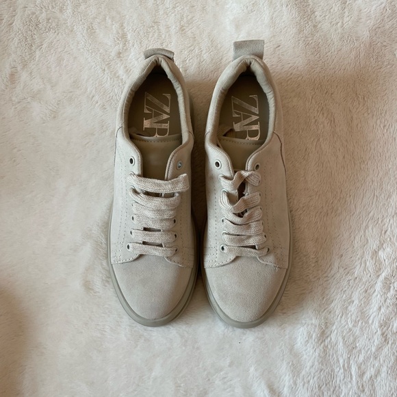 Zara Platform Suede Leather Sneakers Size 8 - Picture 2 of 2